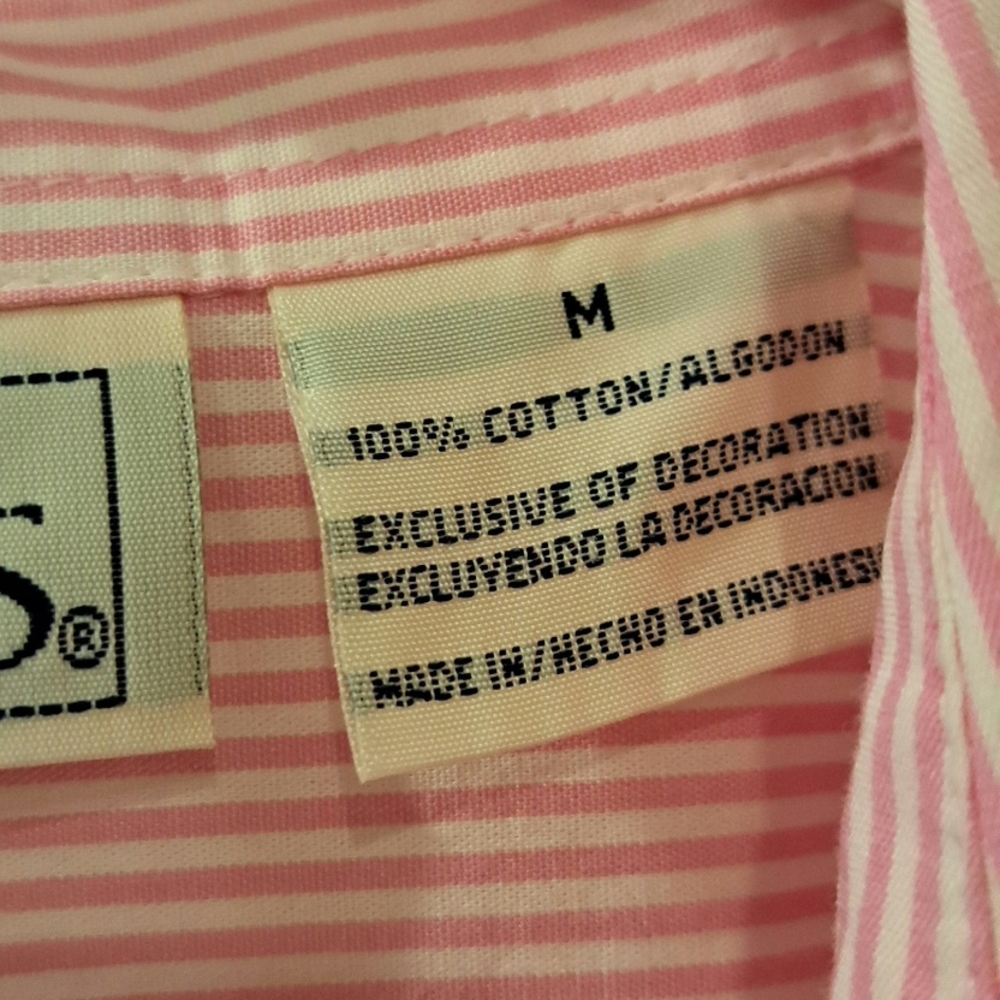 Basic Editions Floral Embroidered Button Down Shirt Pink Striped size M - Picture 14 of 16